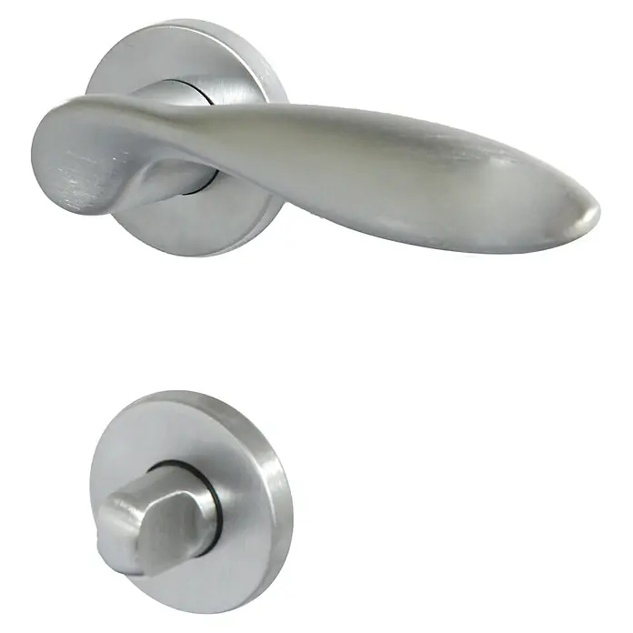 Diamond Doors Creative Zimmertürgarnitur WC Sunnyvale - Stärke Tür: 40 mm - 45 mm, Chrom matt, Schlitzkopf/Olive - Elegante Türgriffe aus gebürstetem Edelstahl. Das Set enthält einen Hebelgriff und ein passendes Schloss für moderne Innentüren.