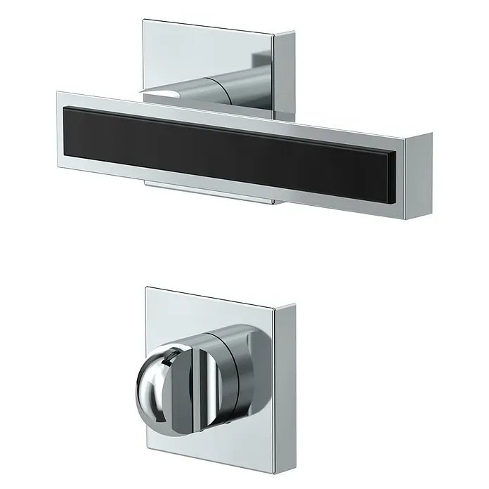 Diamond Doors Black Edition Zimmertürgarnitur WC Tyler Black - Chrom, Stärke Tür: 40 mm - 45 mm, Schlitzkopf/Olive - Modernes, verchromtes Duscharmaturset mit elegantem, rechteckigem Design und dunkler Akzentleiste.