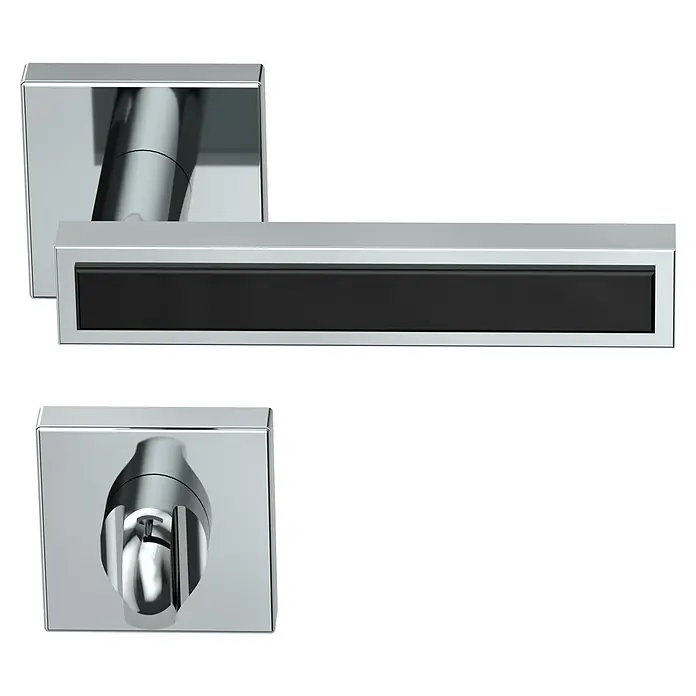 Diamond Doors Black Edition Zimmertürgarnitur WC Tyler Black - Chrom, Stärke Tür: 40 mm - 45 mm, Schlitzkopf/Olive - Moderne Türbeschläge mit einer eckigen Rosette und einem länglichen Griff mit schwarzem Einsatz für ein elegantes Erscheinungsbild.