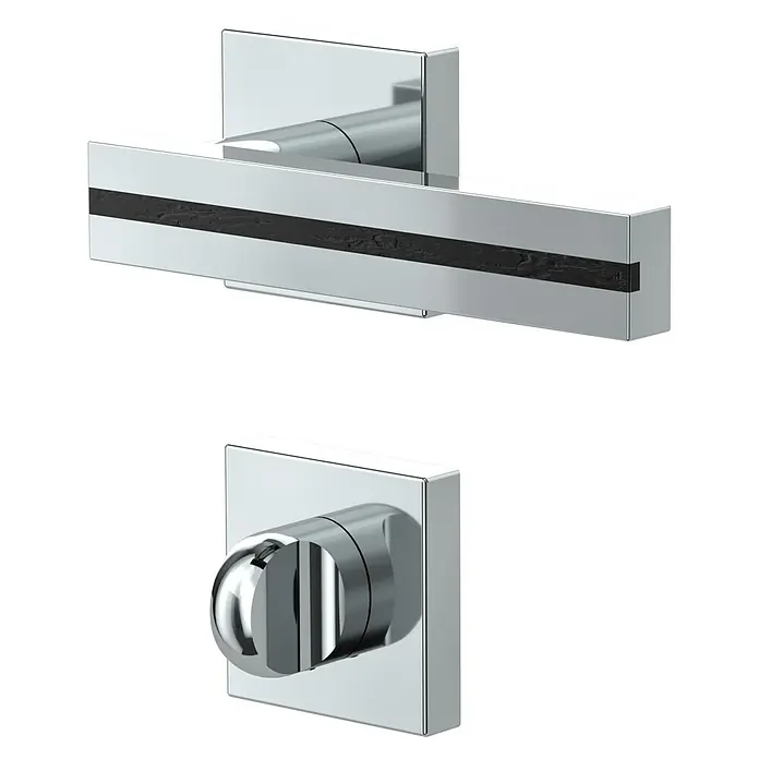 Diamond Doors Black Edition Zimmertürgarnitur WC Hampton Black - Chrom, Stärke Tür: 40 mm - 45 mm, Schlitzkopf/Olive - Das Bild zeigt ein modernes Duscharmatur-Set mit einem verchromten Griff und einem runden Drehknopf, ideal für stilvolle Badezimmer.