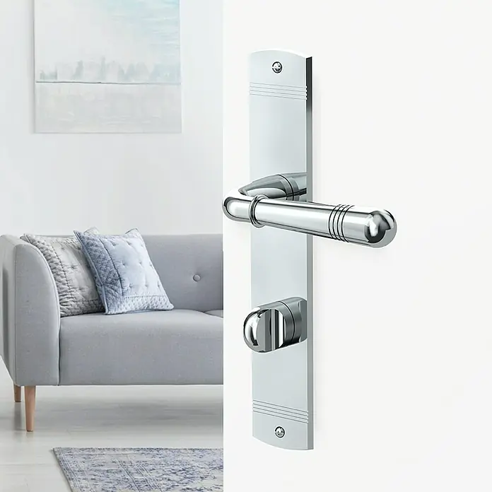 Diamond Doors Classic Drückergarnitur WC Classic Oklahoma - Stärke Tür: 40 mm - 45 mm, Schlitzkopf/Olive - Türbeschlag aus glänzendem Chrom mit geradem Griff und Schloss. Elegantes Design für moderne Türen.