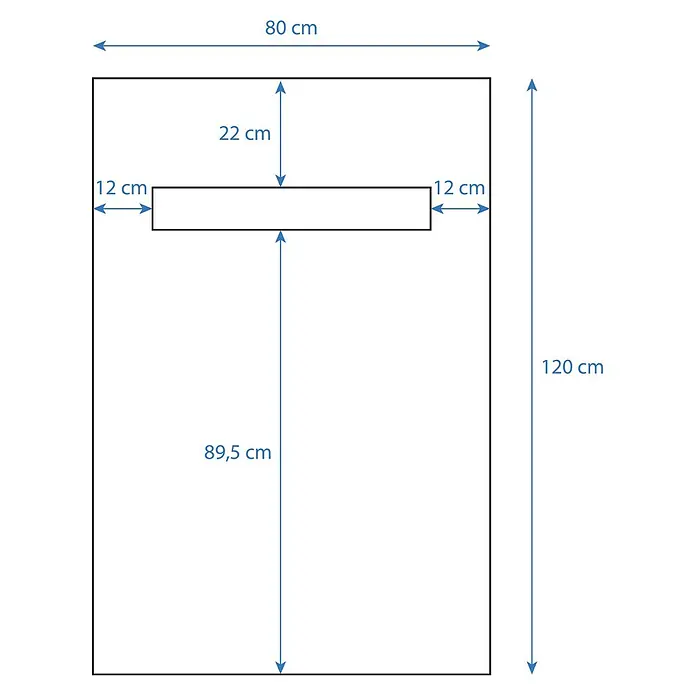 Aurlane Duschwanne - L x B: 120 x 80 cm, Polystyrol/Glasfaser/Zement, Grau/Schwarz, Befliesbar - Technische Zeichnung eines Möbelstücks mit Maßangaben für Breite (80 cm), Höhe (120 cm) und Positionierung eines Elements.