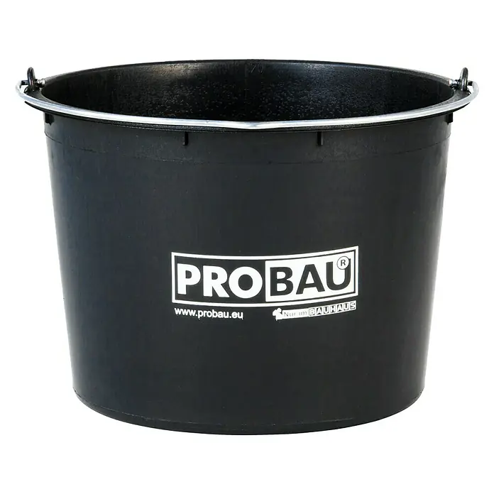 Probau Baueimer - Fassungsvermögen: 20 l - Schwarzer Probau Eimer mit silbernem Griff für Bauarbeiten und Garten. Robust und vielseitig einsetzbar für verschiedene Zwecke.