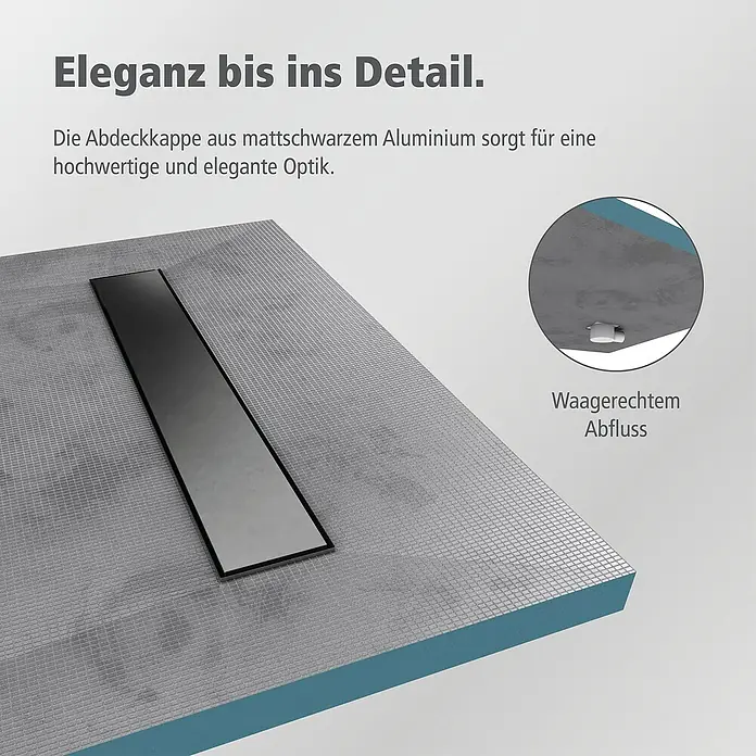 Aurlane Duschwanne - L x B: 120 x 80 cm, Polystyrol/Glasfaser/Zement, Grau/Schwarz, Befliesbar - Elegante Duschrinne mit Abdeckung aus mattschwarzem Aluminium für eine hochwertige Optik und waagerechtem Abfluss für modernes Badezimmerdesign.