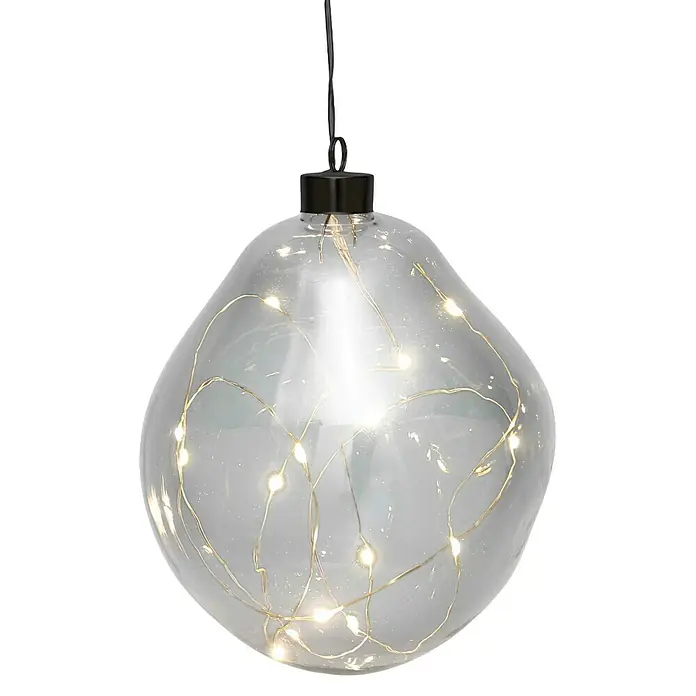 Glaskugel LED - Durchmesser: 15 cm, Grau, Warmweiß - Dekorative Glaskugel mit warmweißen Lichtern, hängt an einer silbernen Halterung. Ideal für stimmungsvolle Beleuchtung im Innenbereich.
