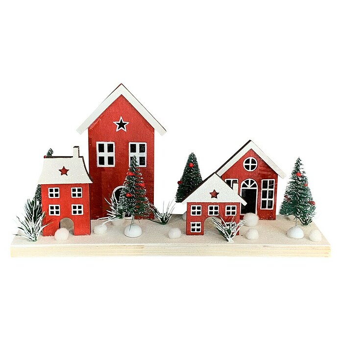 Deko-Holz - Häuserzeile (L x B x H: 27 x 7 x 14 cm, Holz, Rot) | BAUHAUS
