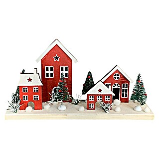 Deko-Holz - Häuserzeile (L x B x H: 27 x 7 x 14 cm, Holz, Rot)