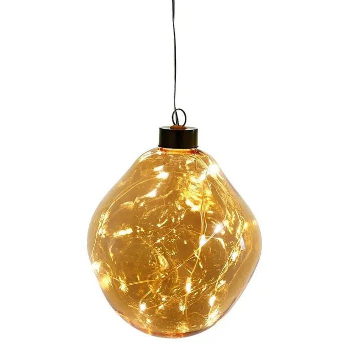 Glaskugel LED - Durchmesser: 12 cm, Amber, Warmweiß - Leuchtende Kugel-Hängeleuchte mit warmem, goldenem Licht, ideal für eine gemütliche Atmosphäre.