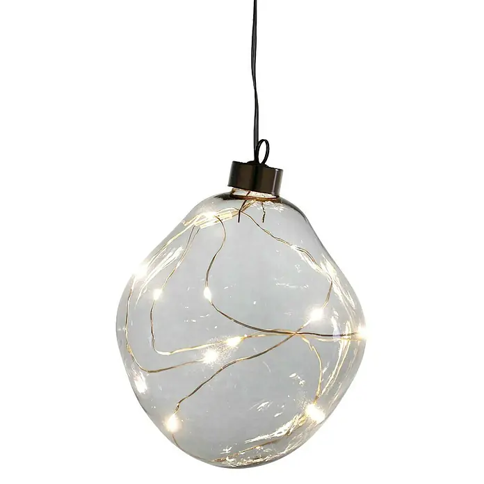 Glaskugel LED - Durchmesser: 12 cm, Grau, Warmweiß - Hängende Glaskugel mit warmweißen LED-Lichtern. Dekorative Leuchte für stimmungsvolle Beleuchtung in Innenräumen, ideal für Weihnachten.
