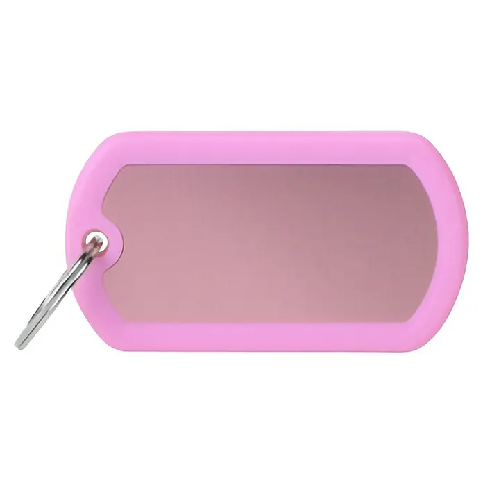 Placa identificativa Militar - L x An x Al: 49 x 27 x 2 mm, Aluminio, Rosa - Etiqueta de equipaje rosa con llavero plateado. Ideal para etiquetar y adjuntar a bolsos o maletas, para una fácil identificación.