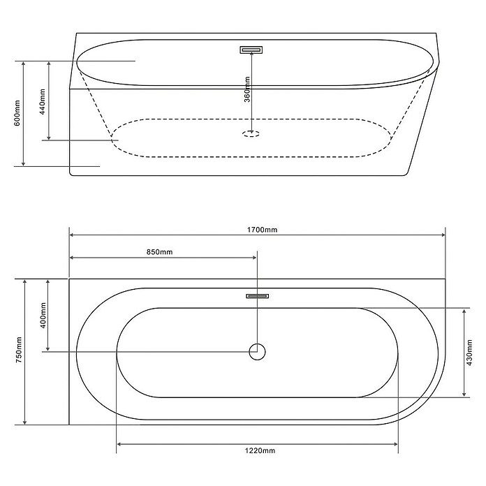 Sanotechnik Samostojeća kada Faro  (D x Š x V: 170 x 75 x 56 cm, Sanitarni akril, Bijela) | BAUHAUS