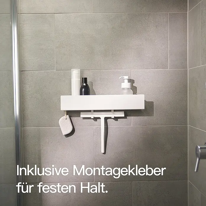 Designfabrik Hamburg Duschablage - Breite: 42 cm, Weiß, Pulverbeschichtet - Duschregal mit Montagekleber zur einfachen Anbringung im Badezimmer für festen Halt von Duschutensilien.