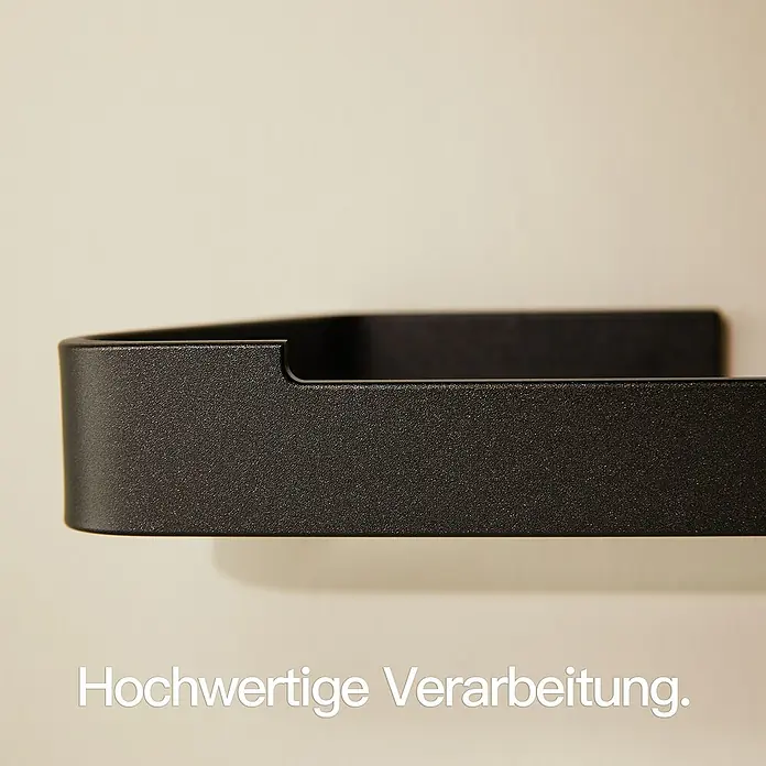 Designfabrik Hamburg Toilettenpapierhalter - Schwarz, Matt - Nahaufnahme eines schwarzen Handtuchhalters mit hochwertiger Verarbeitung.