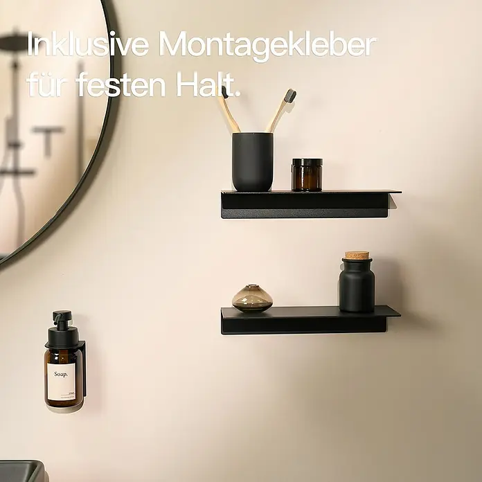 Designfabrik Hamburg Badablage - Breite: 30 cm, Aluminium, Schwarz - Wandregale mit Badutensilien, inklusive Montagekleber für sicheren Halt.