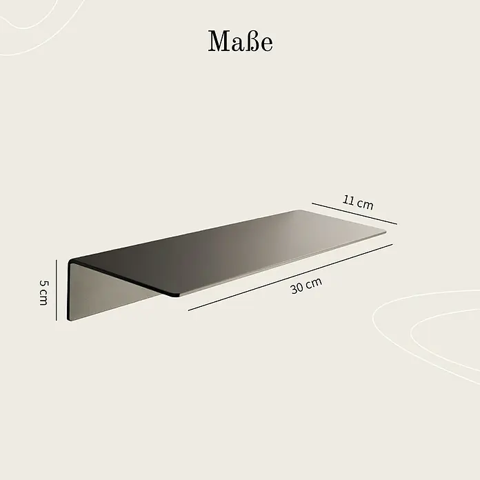 Designfabrik Hamburg Badablage - Breite: 30 cm, Aluminium, Schwarz - Illustration eines Regals mit den Maßen 30 cm Länge, 11 cm Breite und 5 cm Höhe.