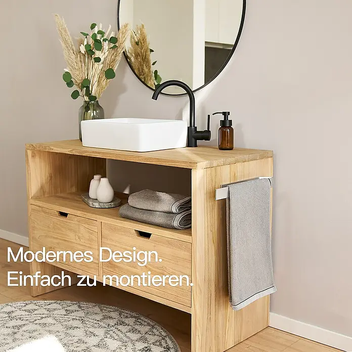 Designfabrik Hamburg Handtuchhalter - Silber gebürstet, Matt, Breite: 40 cm - Ein modernes Badezimmer-Waschbeckenunterschrank aus Teakholz mit stilvollem Design und einfacher Montage für ein elegantes Badezimmer.