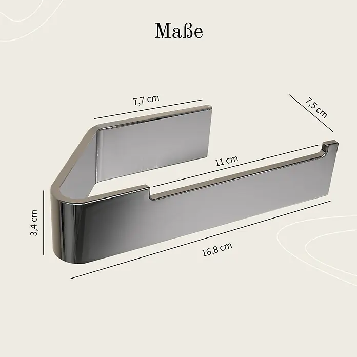 Designfabrik Hamburg Toilettenpapierhalter - Chrom, Glänzend - Produktfoto eines silbernen Handtuchhalters mit Maßangaben. Praktisches und stilvolles Badaccessoire.
