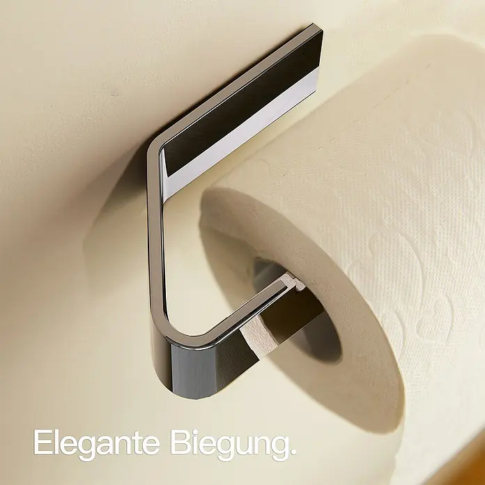 Designfabrik Hamburg Toilettenpapierhalter - Chrom, Glänzend - Ein moderner Toilettenpapierhalter mit elegantem, gebogenem Design und Chrom-Finish, der jedem Badezimmer einen Hauch von Stil verleiht.