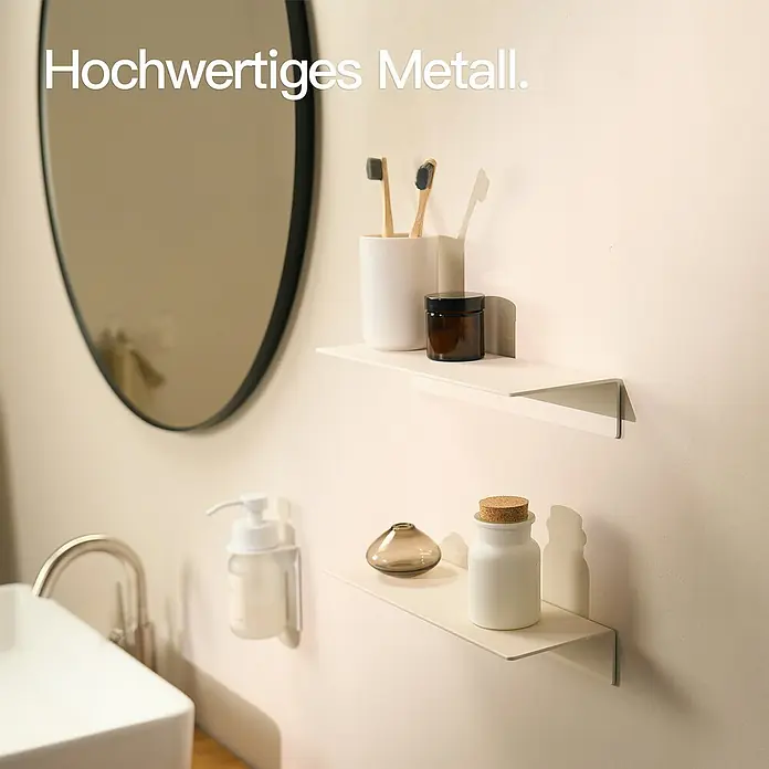 Designfabrik Hamburg Badablage - Breite: 30 cm, Aluminium, Weiß - Hochwertige Metallregale im Badezimmer für Zahnbürsten, Cremes und Dekorationen.