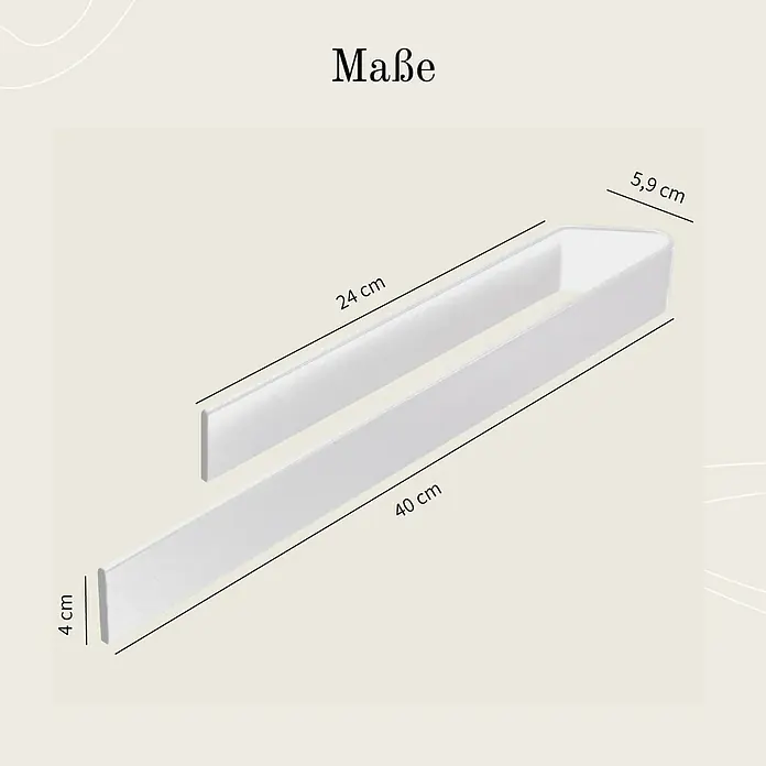Designfabrik Hamburg Handtuchhalter - Weiß, Matt, Breite: 40 cm - Produktansicht mit den Maßen: 24 cm Länge, 40 cm Länge, 4 cm Breite und 5,9 cm Breite.