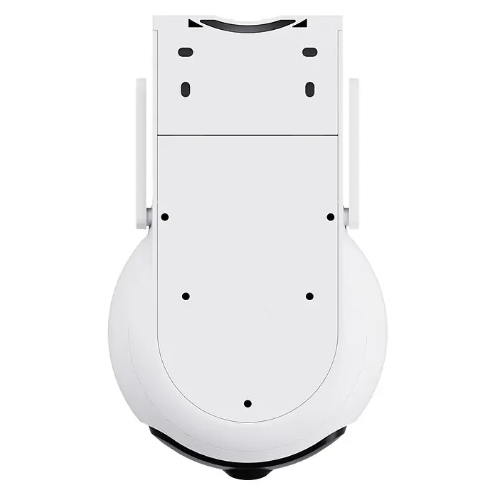 EZVIZ Überwachungskamera H90 2K WIFI 2880x1620 - Webcam - Weiß, Erfassungsreichweite: 30 m - Das Bild zeigt einen weißen Saugroboter von oben mit mehreren schwarzen Sensoren. Der Roboter hat eine runde Form mit einem rechteckigen Aufsatz.