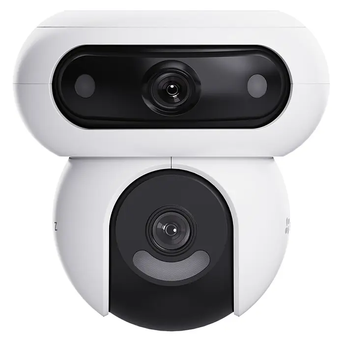 EZVIZ Überwachungskamera H90 2K WIFI 2880x1620 - Webcam - Weiß, Erfassungsreichweite: 30 m - Das Bild zeigt eine EZVIZ-Überwachungskamera in Weiß mit schwarzer Linse, die eine klare und deutliche Sicht bietet. Die Kamera eignet sich perfekt zur Überwachung.