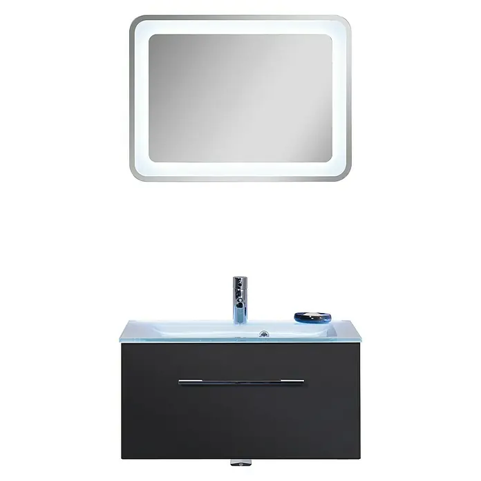 Camargue Stella Waschtischunterschrank - 59,2 x 40,8 x 39 cm, Mit Beleuchtung, Grafit - Elegantes Badmöbel-Set mit Unterschrank und beleuchtetem Spiegel. Zeitgemäßes Design für stilvolle Badezimmer mit Waschtisch und Armatur.