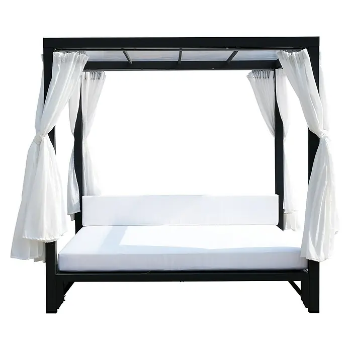 Sunfun Cama exterior Regis - L x An x Al: 200 x 200 x 200 cm, Aluminio/Poliéster - Elegante tumbona de exterior con cortinas. Disfruta de horas de relax al aire libre en este elegante mueble con tapicería cómoda.