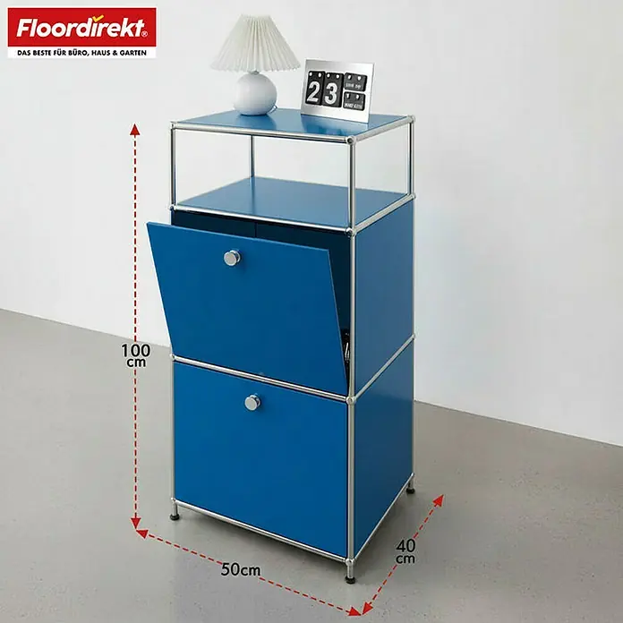 Floordirekt Metallregal Concept Epure MK-120 - 50 x 40 x 100 cm Blau - Anzahl Böden: 4 Stk., Schrauben, Blau - Ein modernes blaues Regal mit chromfarbenen Details und Abmessungen für Büro oder Zuhause.
