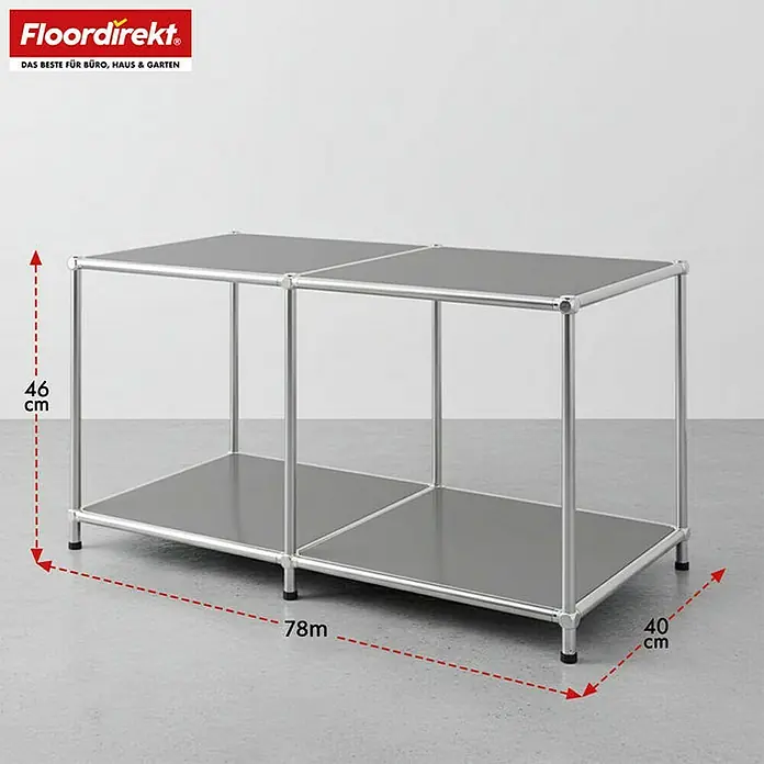 Floordirekt Metallregal Concept Epure MK-016 - 78 x 40 x 46 cm Grau - H x B x T: 46 x 78 x 40 cm, Anzahl Böden: 2 Stk., Schrauben, Grau - Silbernes Regal mit zwei Etagen und den Maßen 46x78x40 cm, ideal für Büro, Haus und Garten.