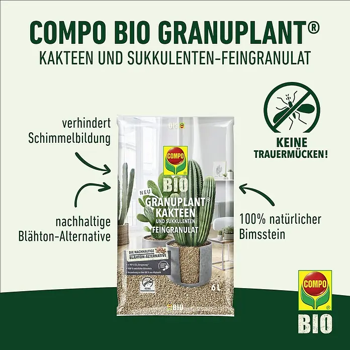 Compo Bio Pflanzgranulat Granuplant Kakteen - 6 l - Abbildung des COMPO BIO GRANUPLANT® Kakteen- und Sukkulenten-Feingranulat, eine nachhaltige Alternative zu Blähton.