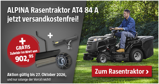 Aktion Alpina Rasentraktor mit kostenloser Beigabe bis 15.12.2025
