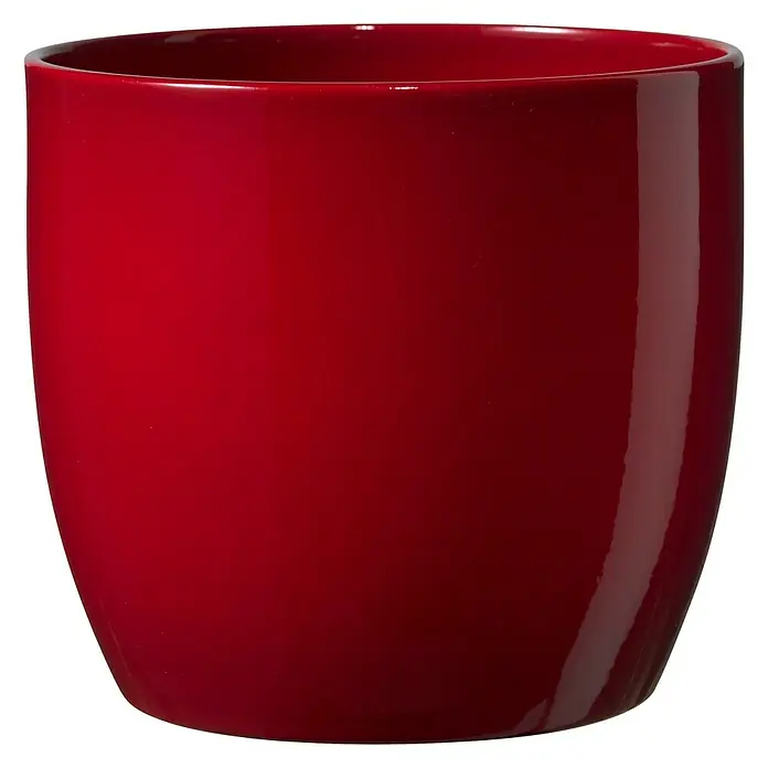 SK Übertopf rund Basel Full Colore - Außenmaß (Ø x H): 8 x 7 cm, Bordeaux, Keramik, Glänzend - Roter, glänzender Blumentopf. Ein elegantes Gefäß für Zimmerpflanzen oder Blumen.