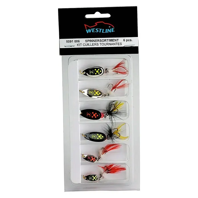 Westline Spinnersortiment - 6 Stk. - Packung mit sechs Westline-Angelködern. Spinnersortiment, ideal zum Angeln und für Outdoor-Aktivitäten.