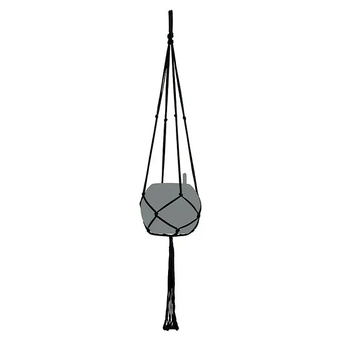 Lechuza Blumenampel Makramee Pure - Länge: 120 cm, Baumwolle, Schwarz - Schwarzer Makramee-Pflanzenhänger für eine stilvolle und schwebende Präsentation Ihrer Zimmerpflanzen. Dekoratives Accessoire für Innenräume.