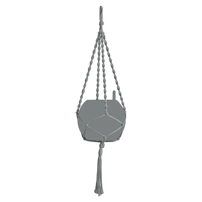 Lechuza Blumenampel Makramee Boho - Länge: 90 cm, Baumwolle, Grau - Ein grauer Makramee-Pflanzenaufhänger mit einem runden Behälter, der eine stilvolle und natürliche Dekoration bietet. Ideal für Zimmerpflanzen.