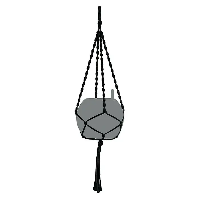 Lechuza Blumenampel Makramee Boho - Länge: 90 cm, Baumwolle, Schwarz - Schwarzer Makramee-Pflanzenhänger für den Innenbereich. Ein dekoratives und handgefertigtes Accessoire für Pflanzenliebhaber.