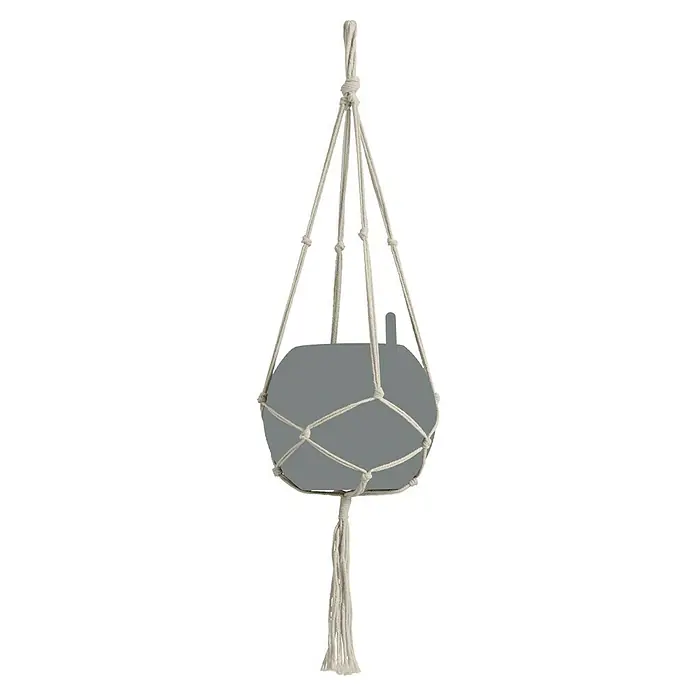 Lechuza Blumenampel Makramee Pure - Länge: 90 cm, Baumwolle, Natur - Makramee-Pflanzenhänger mit grauem Topf. Ein stilvolles Accessoire zur Dekoration von Wohnräumen mit Pflanzen und zur Aufwertung des Ambientes.