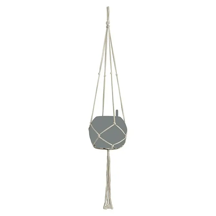 Lechuza Blumenampel Makramee Pure - Länge: 120 cm, Baumwolle, Natur - Dieses Bild zeigt einen hellen Makramee-Blumenampel mit einem grauen Blumentopf, der einen Hauch von Boho-Chic in jeden Raum bringt.