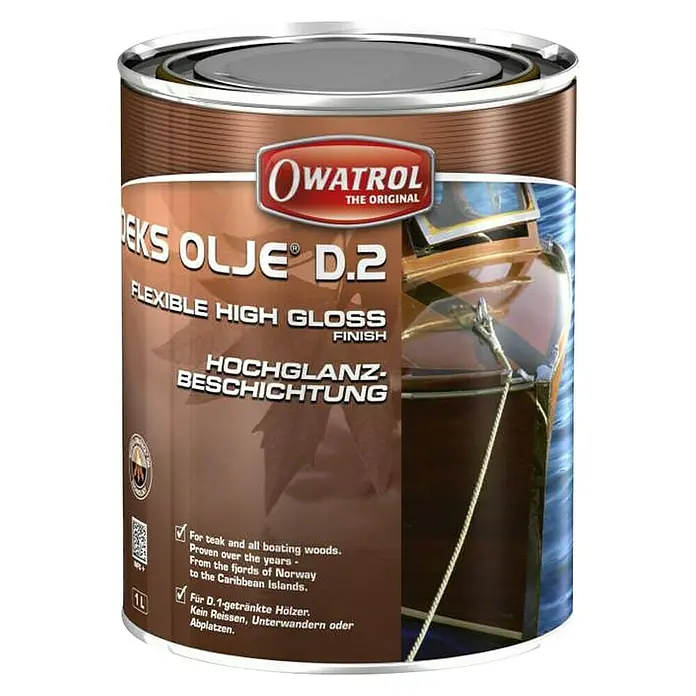 Owatrol Decks-Öl D2 - Transparent, 2,5 l - Dose Owatrol D.2 flexible Hochglanzbeschichtung für Teak und alle Hölzer, bewährt von den Fjorden Norwegens bis zu den Karibikinseln.