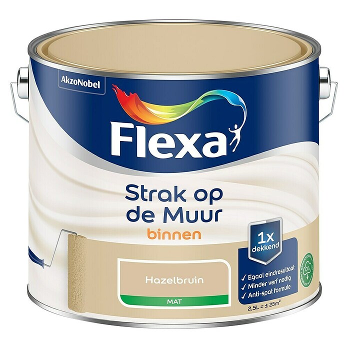 Flexa Strak op de Muur Muurverf (Hazelbruin, Mat, 2,5 l) | BAUHAUS