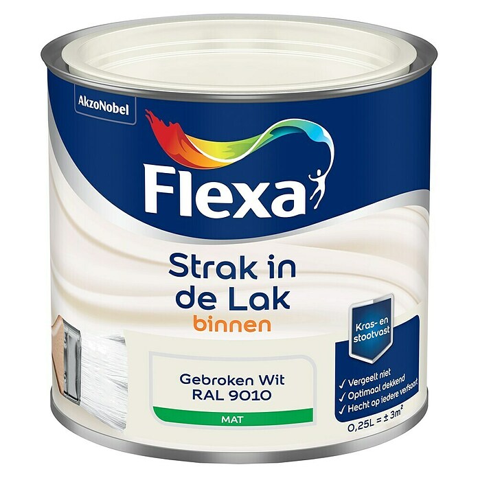 Flexa Strak in de Lak Kleurlak (Gebroken wit, Mat, Op waterbasis, 250 ml) | BAUHAUS