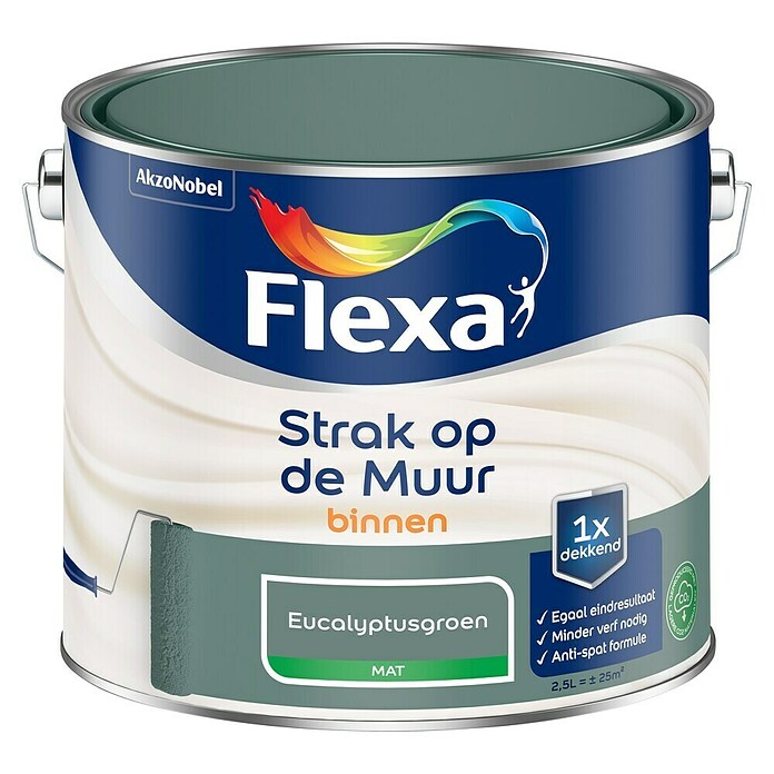 Flexa Strak op de Muur Muurverf (Eucalyptusgroen, Mat, 2,5 l) | BAUHAUS