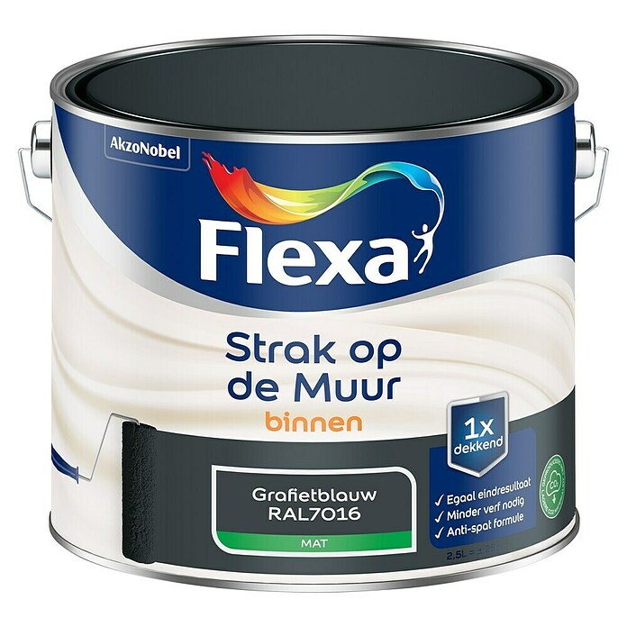 Flexa Strak op de Muur Muurverf (Grafietblauw, Mat, 2,5 l) | BAUHAUS