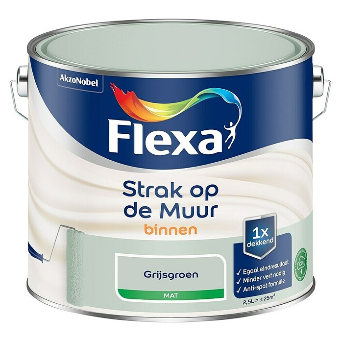 Flexa Strak op de Muur Muurverf (Grijsgroen, Mat, 2,5 l) | BAUHAUS