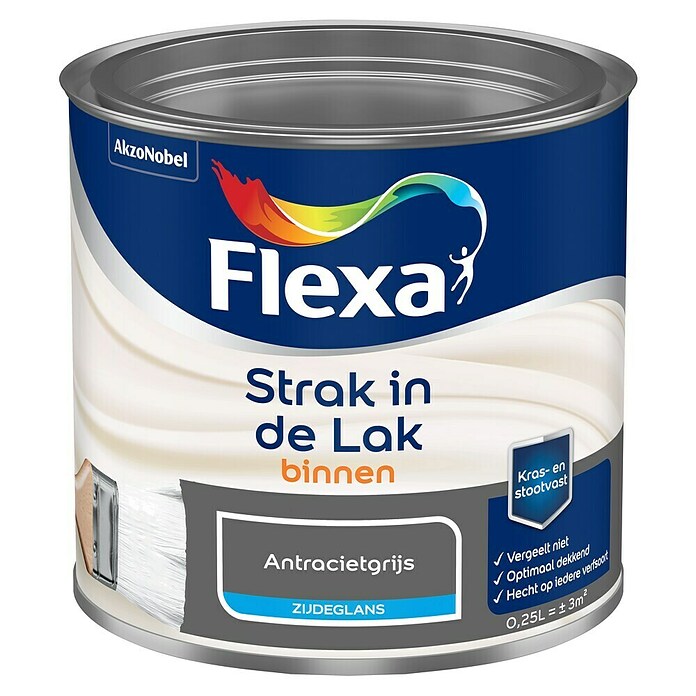 Flexa Strak in de Lak Kleurlak (Antracietgrijs, Zijdeglans, 250 ml, Op waterbasis) | BAUHAUS