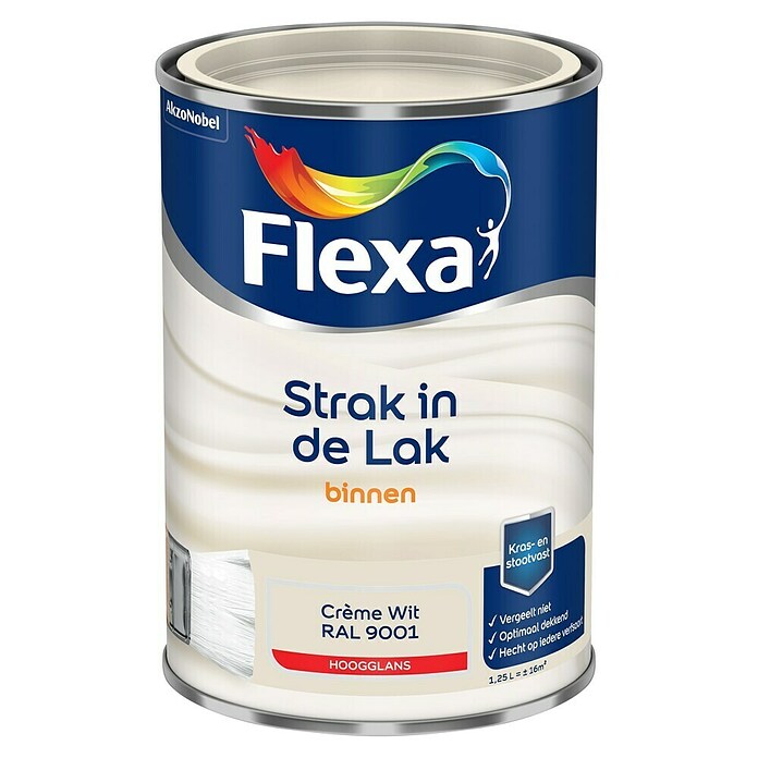 Flexa Strak in de Lak Kleurlak (Crème wit, Hoogglans, Op waterbasis, 1,25 l) | BAUHAUS