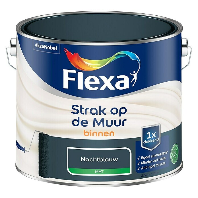 Flexa Strak op de Muur Muurverf (Nachtblauw, Mat, 2,5 l) | BAUHAUS