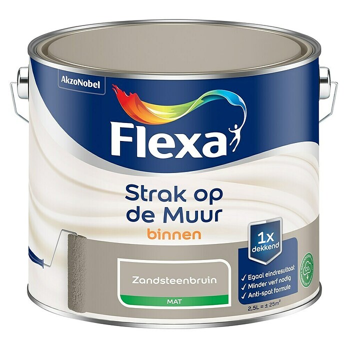 Flexa Strak op de Muur Muurverf (Zandsteenbruin, Mat, 2,5 l) | BAUHAUS