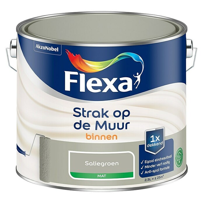 Flexa Strak op de Muur Muurverf (Saliegroen, Mat, 2,5 l) | BAUHAUS